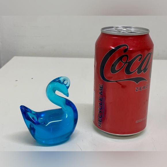 Vintage Mid Century Clear Blue Pinched Blown Glass Art Swan Murano Paperweight - Picture 3 of 15